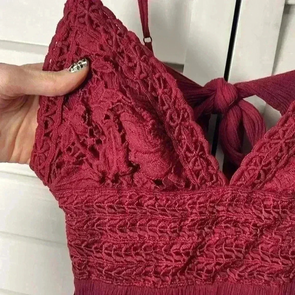 ILLA ILLA Crochet Jumpsuit Size Small Burgundy - Picture 4 of 7